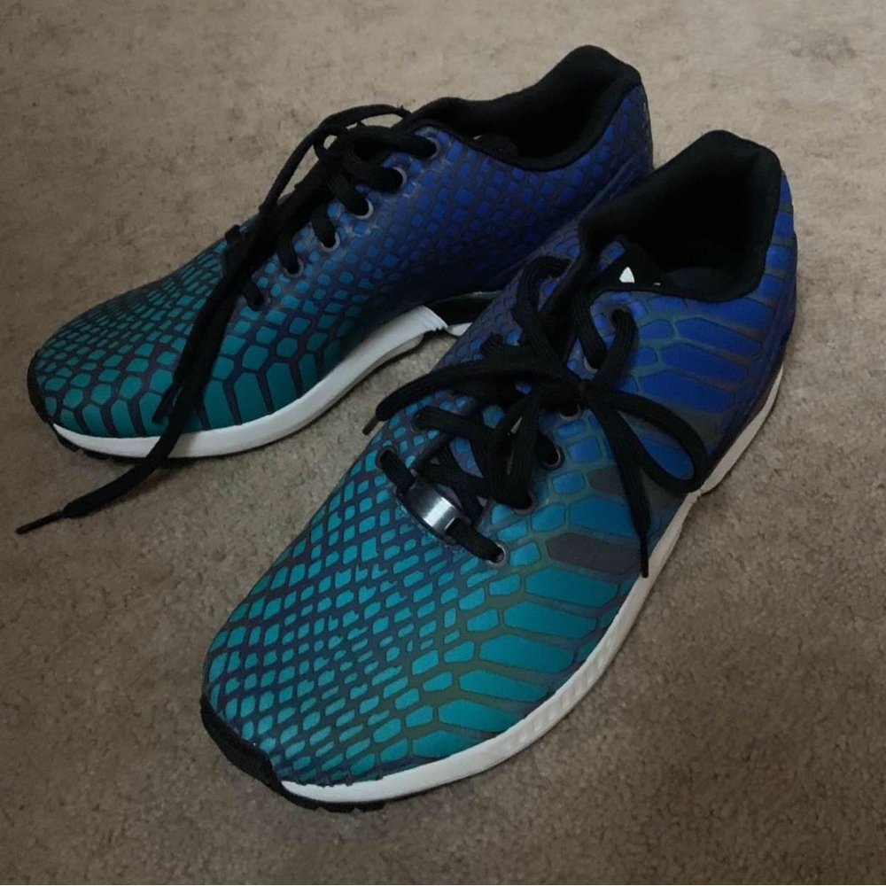 NWOT Reflective Holographic ZX FLUX XENO Blue Black Turquoise Adidas Shoes B2444 - Picture 10 of 17